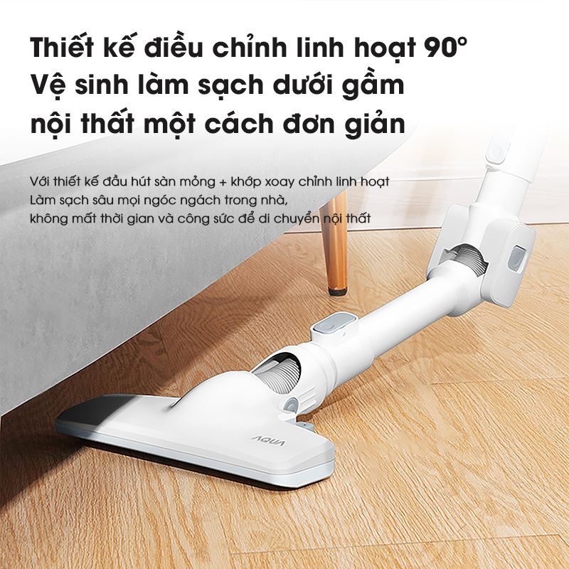 Máy hút bụi cầm tay AQUA AQS-CCXL8R(W)-VN đa dạng đầu hút cho mọi bề mặt, có thể điều chỉnh linh hoạt 90 độ