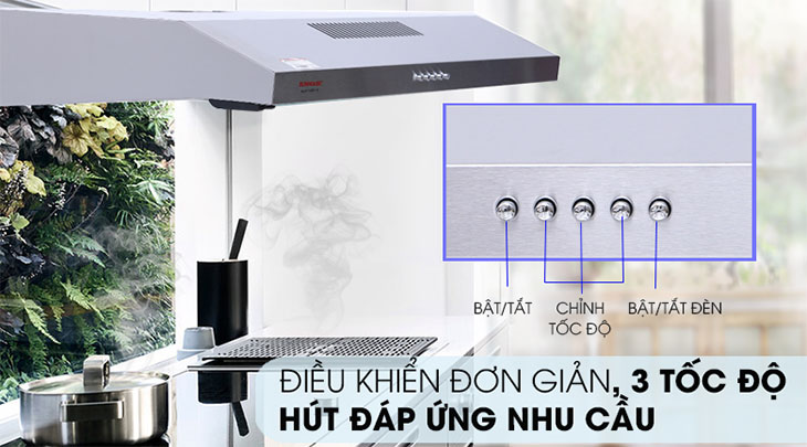 Máy hút mùi âm tủ Sunhouse SHB6118I có bảng điều khiển nút nhấn dễ sử dụng