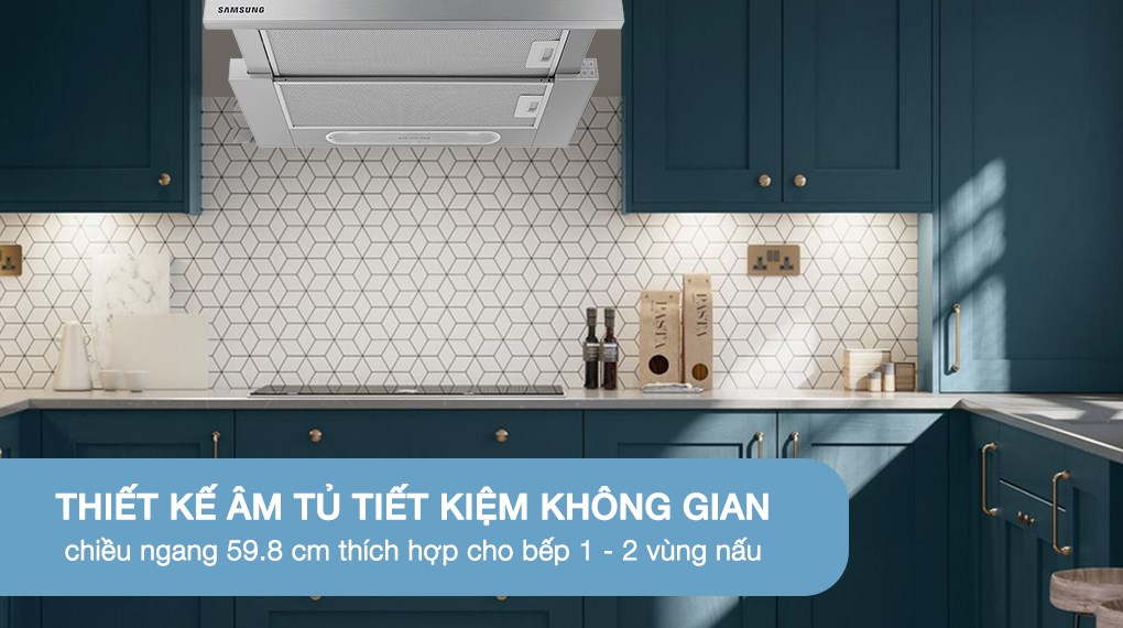Samsung NK24M1030IS/UR thuộc loại máy hút mùi âm tủ với thiết kế hiện đại và sang trọng, mang đến sự tinh tế cho căn bếp