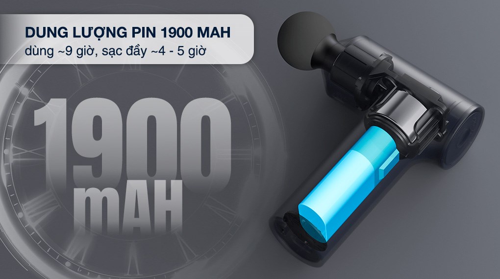 Súng massage cầm tay hoạt động thông qua pin sạc cực tiện lợi