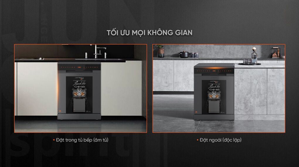 Máy rửa chén độc lập Junger Leopard DWJ-143 có khả năng lắp đặt linh hoạt, có thể lắp độc lập hoặc lắp âm vào tủ