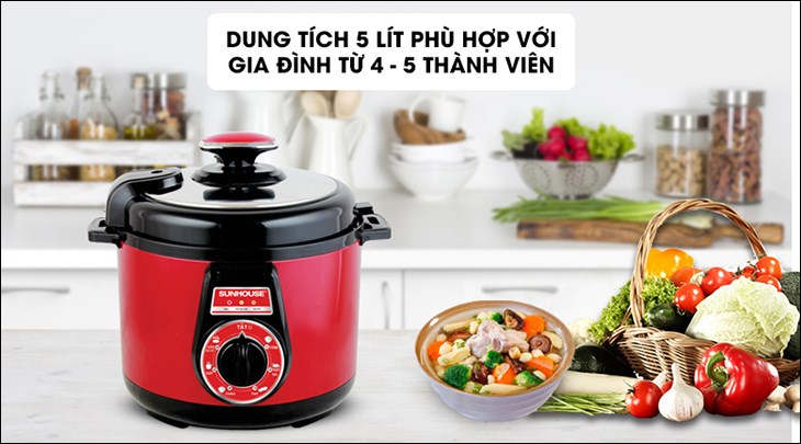 Nồi áp suất điện Sunhouse SHD-1552 5 lít phù hợp với gia đình từ 4 - 5 thành viên