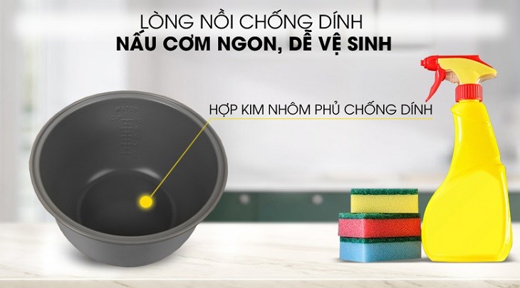 Nồi cơm nắp gài Toshiba 1.8 lít RC-18JH2PV(B) được trang bị lòng nồi chống dính, tiện lợi khi nấu cơm và vệ sinh