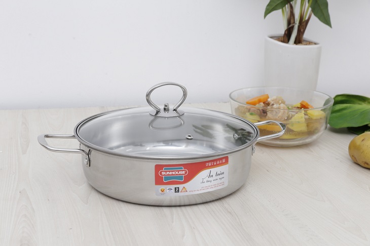 Nồi lẩu inox nắp kính 24 cm Sunhouse SHL24