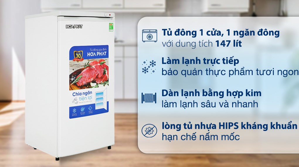 Tủ đông đứng Hòa Phát 147 Lít HPF UAH6147 có lòng tủ làm từ nhựa HIPS kháng khuẩn