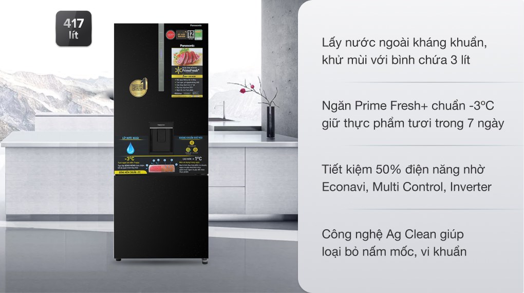 Tủ lạnh Panasonic Inverter 417 lít NR-BX471GPKV tiện lợi hơn với khay lấy nước bên ngoài kháng khuẩn, khử mùi bảo vệ sức khỏe