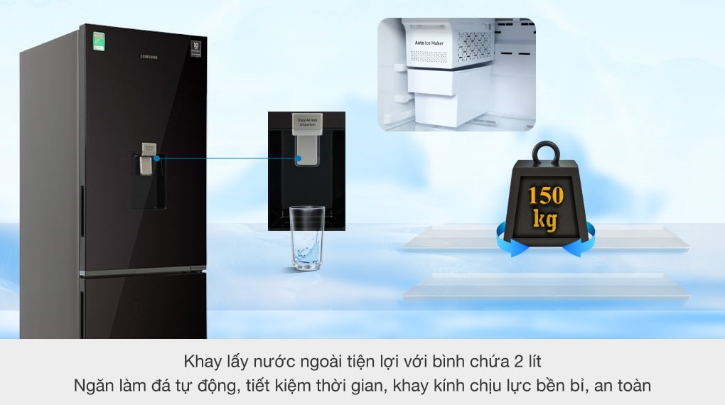 Tủ lạnh Samsung Inverter 307 lít RB30N4190BY/SV được thiết kế với khay làm đá tự động, chỉ cần đổ nước vào hộc chứa, đá viên sẽ được làm liên tục
