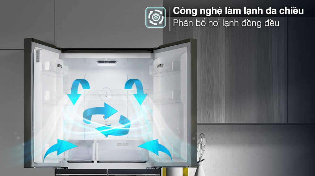 Tủ lạnh Sharp Inverter 401 lít Multi Door SJ-FXP480VG-BK với công nghệ làm lạnh đa chiều hiệu quả