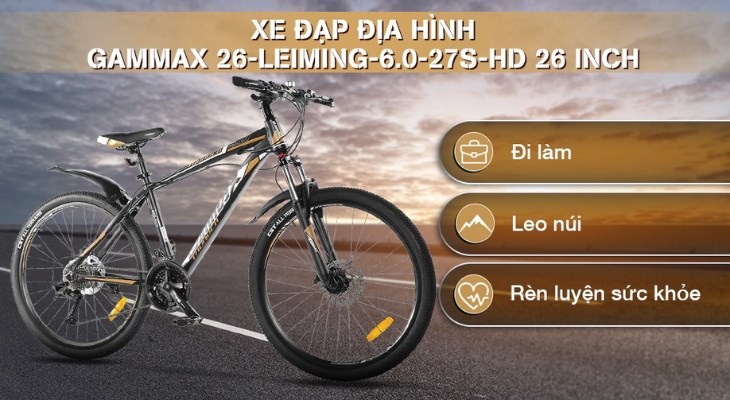 Xe đạp địa hình MTB Gammax 26-Leiming-6.0-27S-HD 26 inch sở hữu thiết kế thể thao hầm hố với trọng lượng 18.5kg