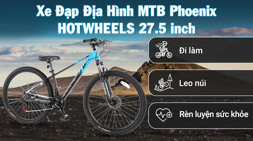 Xe Đạp Địa Hình MTB Phoenix Hotwheels có thiết kế mạnh mẽ, cá tính phù hợp với các bạn nam đam mê bộ môn đạp xe