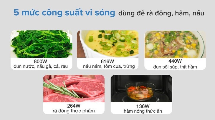 Lò vi sóng Electrolux EMM20K18GW 20 lít có công suất tối đa 800W với 5 mức, giúp bạn chế biến thực phẩm nhanh chóng, thuận tiện