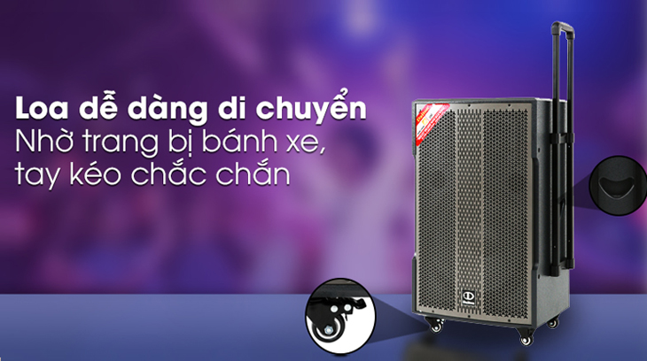 Loa kéo Karaoke Dalton TS-15G600X hỗ trợ tay cầm, tay kéo, 4 bánh xe và cả khoá chốt để bạn trụ vững loa, không bị trượt