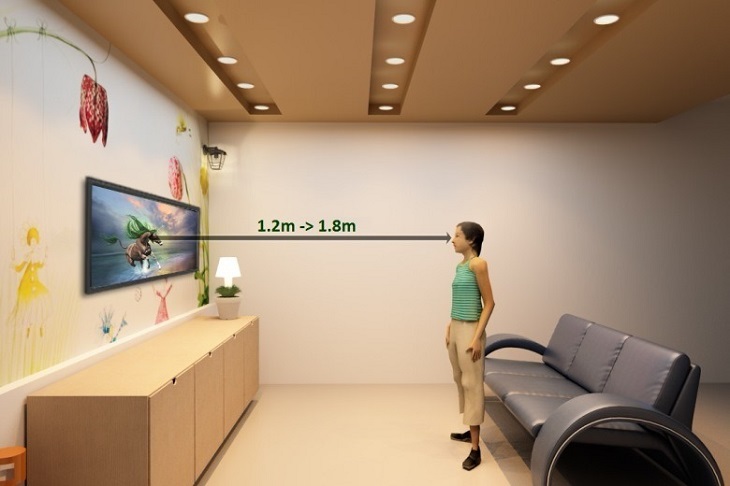 Khoảng cách lắp đặt tivi treo tường hợp lý với tầm nhìn của người dùng