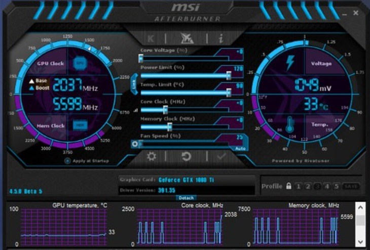 MSI Afterburner cho phép bạn tùy chỉnh tốc độ quạt tùy vào tình trạng máy