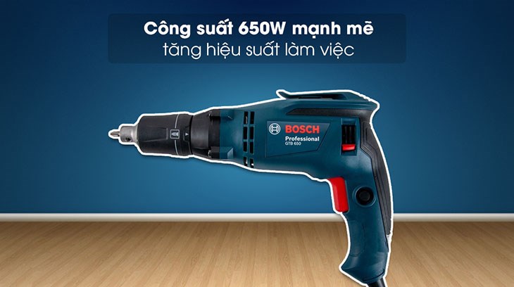 Máy vặn vít điện Bosch GTB 650 650W có công suất 650W mạnh mẽ góp phần tăng năng suất và hiệu quả công việc