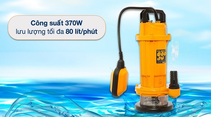 Máy bơm chìm Tolsen 79978 370W hoạt động chìm hoàn toàn trong nước nên sẽ không gây gây tiếng ồn khi vận hành