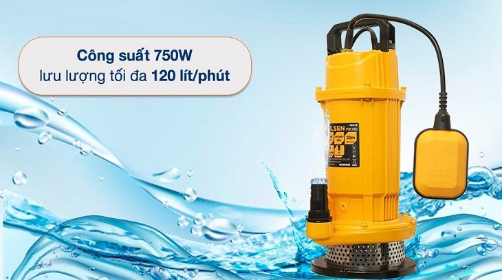 Máy bơm chìm Tolsen 79979 750W có công suất 750W giúp quá trình bơm nước diễn ra nhanh chóng hơn