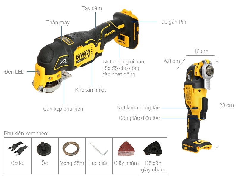 Máy cắt rung đa năng Dewalt DCS356N-KR 18V được trang bị nhiều tiện ích