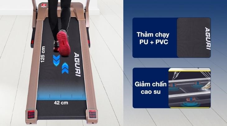 Dải băng của Máy chạy bộ Aguri AGT-122L là 125 cm x 42 cm, đủ rộng để bạn thoải mái tập luyện