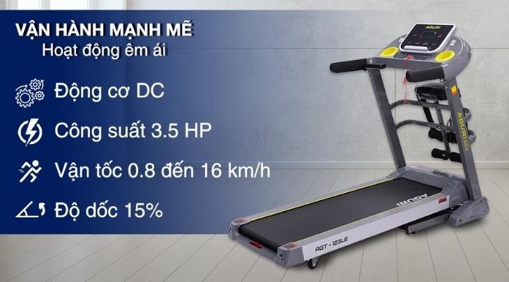 Máy Chạy Bộ Aguri AGT-123LE có công suất 3.5 HP cho khả năng hoạt động liên tục và êm ái trong thời gian dài