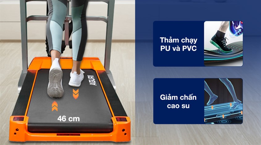 Máy chạy bộ Aguri AGT-116LE với băng tải rộng rãi, hạn chế trơn trượt