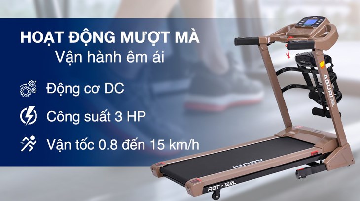 Máy chạy bộ Aguri AGT-122L sử dụng điện giúp người dùng dễ dàng tùy chỉnh chế độ luyện tập