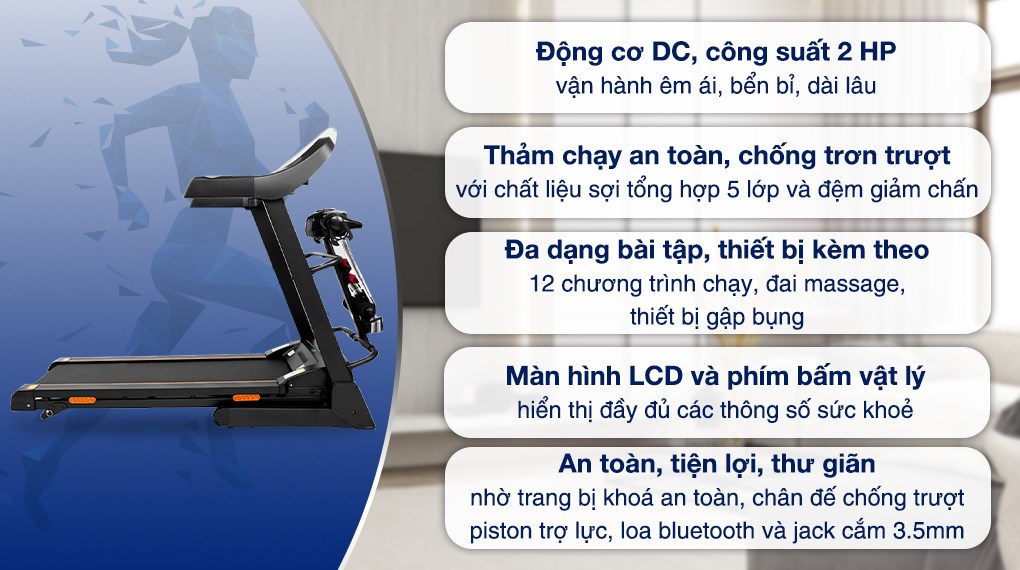 Máy chạy bộ Airbike Sport T800 cho phép người dùng điều chỉnh các chế độ tập luyện dễ dàng qua bảng điều khiển phím bấm vật lý
