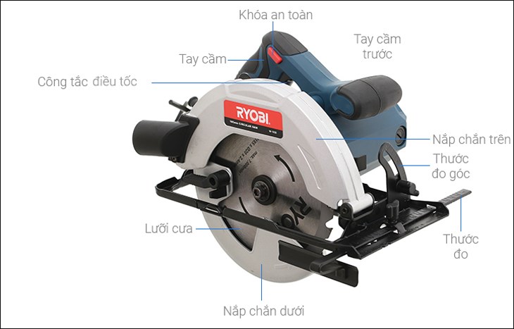 Cấu tạo của máy cưa đĩa Ryobi W-1850 1500W