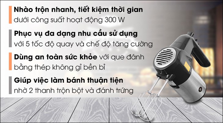 Máy đánh trứng Mishio MK-215 được trang bị nhiều tiện ích hiện đại, giúp tối ưu thời gian nấu