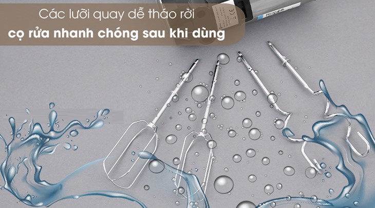 Máy đánh trứng Mishio MK-215 sở hữu các lưỡi quay dễ tháo rời, tiện lợi cho việc làm sạch