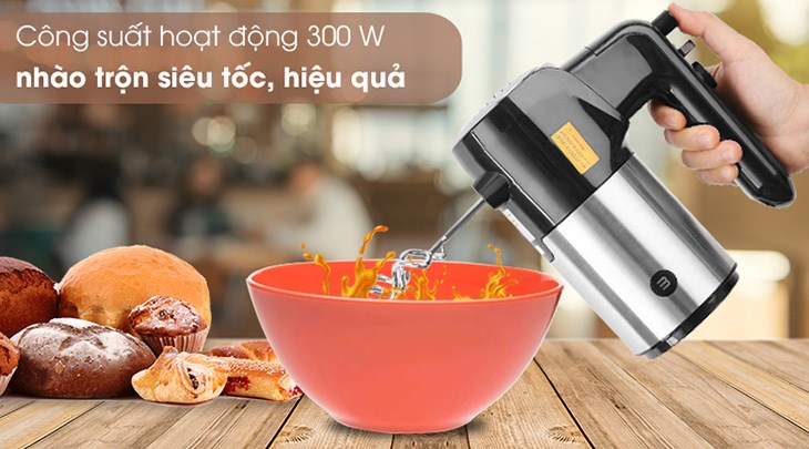 Với công suất 300W, máy đánh trứng Mishio MK-215 cho khả năng nhào trộn nhanh gọn
