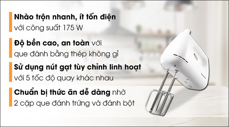 Máy đánh trứng Panasonic MK-GH3WRA có giá 930.000 đồng (cập nhật vào 07/2023 và có thể thay đổi theo thời gian)