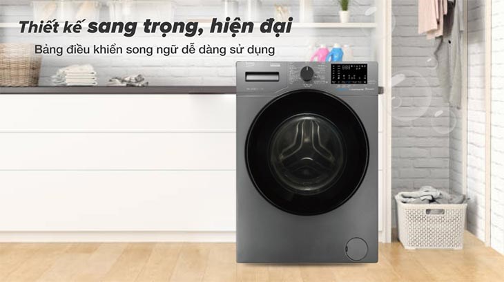 Máy giặt Beko Inverter 10 kg WCV10648XSTM sở hữu thiết kế màu xám vô cùng sang trọng, tinh tế