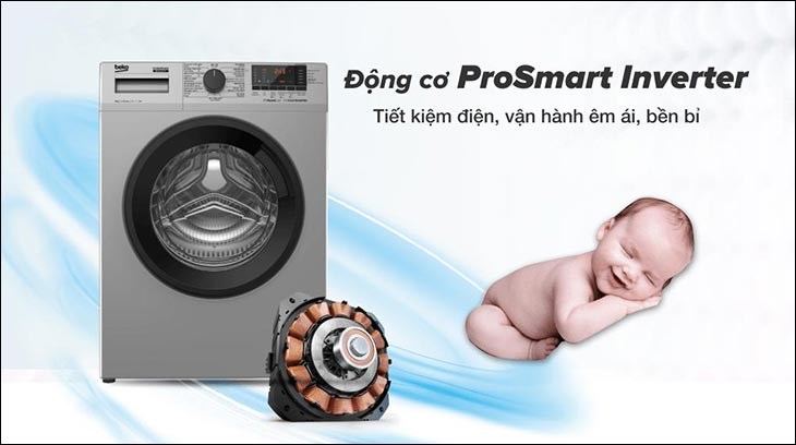 Máy giặt Beko Inverter 8 kg WCV8614XB0STS tiết kiệm năng lượng với công nghệ Prosmart Inverter