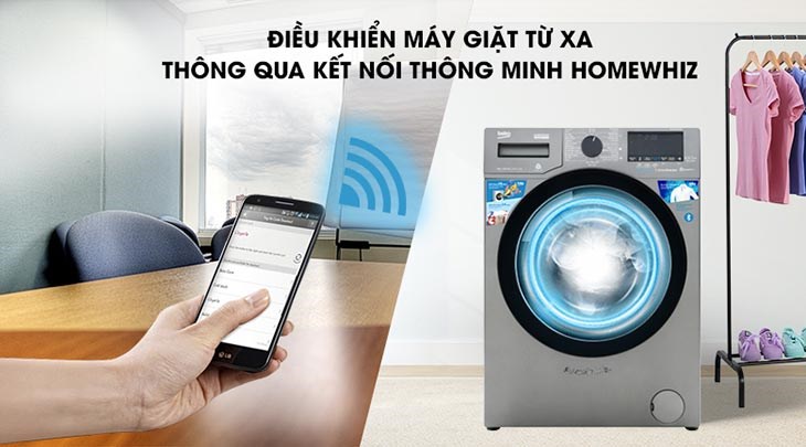 Máy giặt Beko Inverter 9 kg WCV9749XMST kiểm soát và điều khiển máy từ xa nhờ kết nối thông minh HomeWhiz