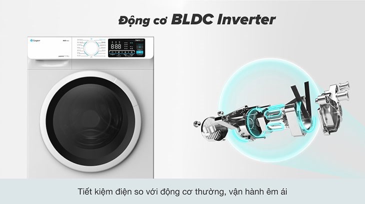 Máy giặt Casper Inverter 10.5 KG WF-105I140BWC trang bị động cơ không chổi than BLDC giảm ma sát, tích hợp công nghệ Inverter giúp máy giặt vận hành êm ái, tiết kiệm điện năng