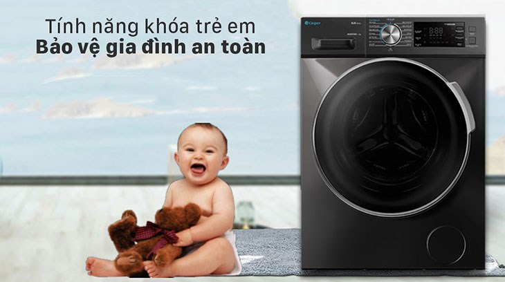 Máy giặt Casper Inverter 8.5 kg WF-85I140BGB bảo vệ gia đình an toàn với tính năng khóa trẻ em
