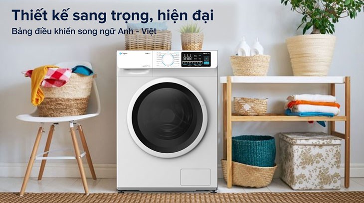 Máy giặt Casper Inverter 9.5 KG WF-95I140BWC được thiết kế tinh tế, trang nhã với màu trắng tinh khôi và kiểu dáng cửa trước hiện đại