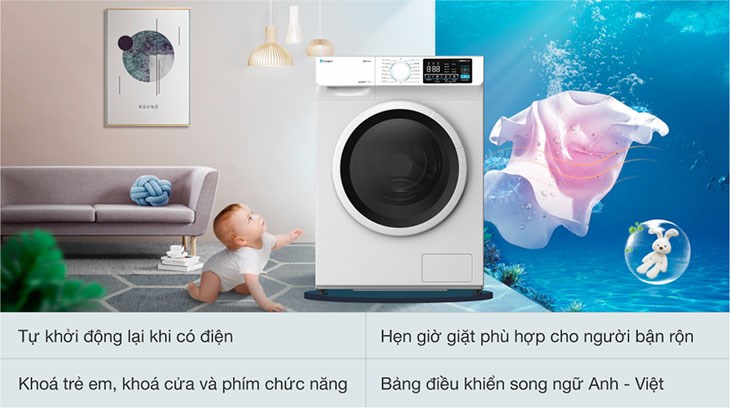 Máy giặt Casper Inverter 9.5 KG WF-95I140BWC tích hợp tiện ích giúp sử dụng tiện lợi, hiệu quả và an toàn