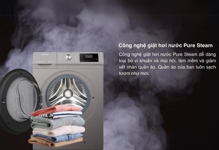 Máy giặt sấy Hisense Inverter giặt 10.5 kg - sấy 7 kg WDQA1043BT được trang bị công nghệ giặt hơi nước Pure Steam