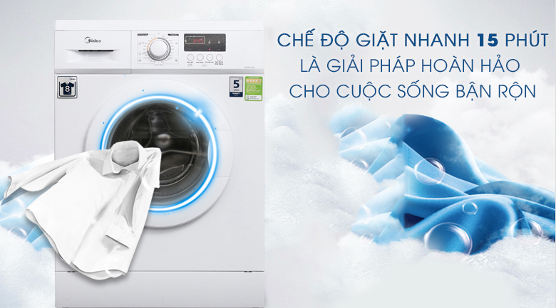 Chế độ giặt siêu nhanh giúp giặt quần áo chỉ trong 15 phút và giúp tiết kiệm thời gian
