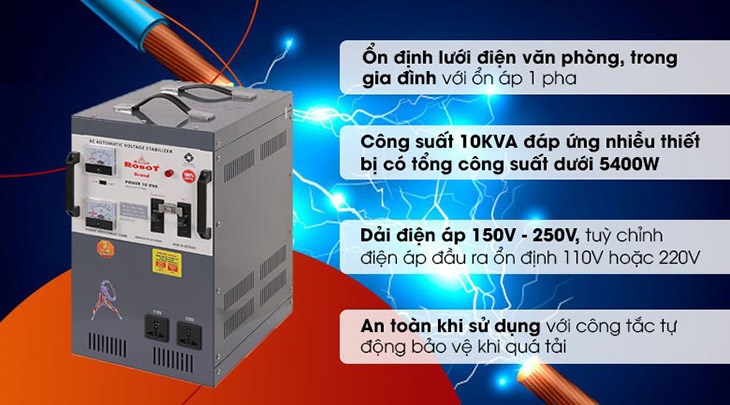 Nên sử dụng thêm ổn áp Robot 1 pha 10KVA 150 để ổn định nguồn điện trong nhà