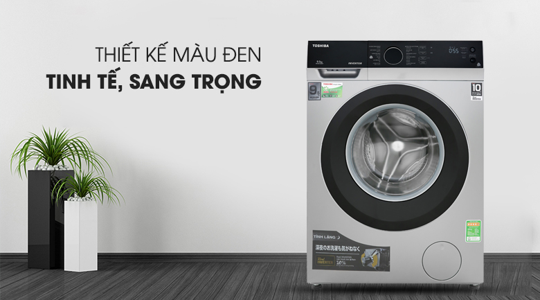 Máy giặt sấy Toshiba Inverter 10.5 kg TWD-BM115GF4V(SK) thiết kế sang trọng, hiện đại, gam màu bạc tinh tế.