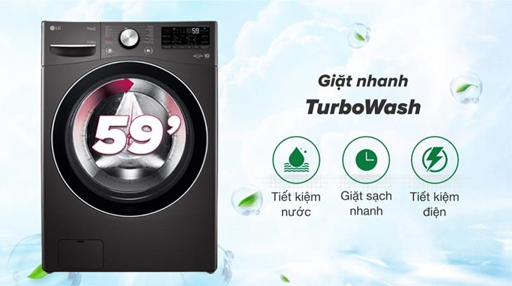 Máy giặt sấy LG Inverter 15 kg F2515RTGB trang bị công nghệ giặt tiết kiệm TurboWash hiện đại