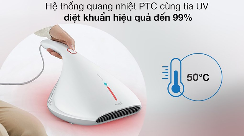Máy hút bụi đệm giường diệt khuẩn UV Deerma CM800 trang bị hệ thống quang nhiệt PTC cùng tia UV, giúp loại bỏ vi khuẩn, bảo vệ tốt sức khỏe gia đình bạn