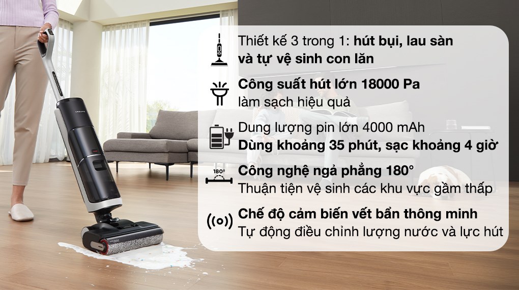 Máy hút bụi lau nhà dreame h14 sở hữu kích thước khá nhỏ gọn, màu đen xám trung tính