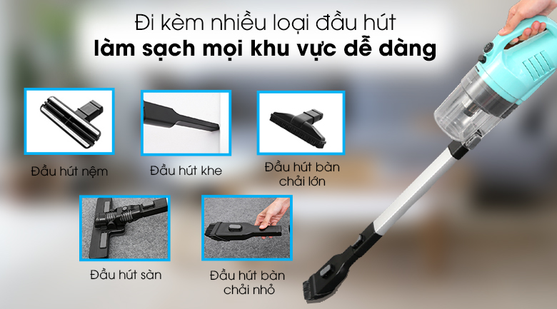 Công suất hoạt động mạnh mẽ và đa dạng đầu hút bụi