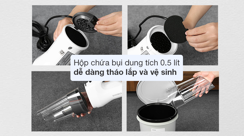 Hộp chứa bụi dung tích lớn, dễ dàng tháo lắp