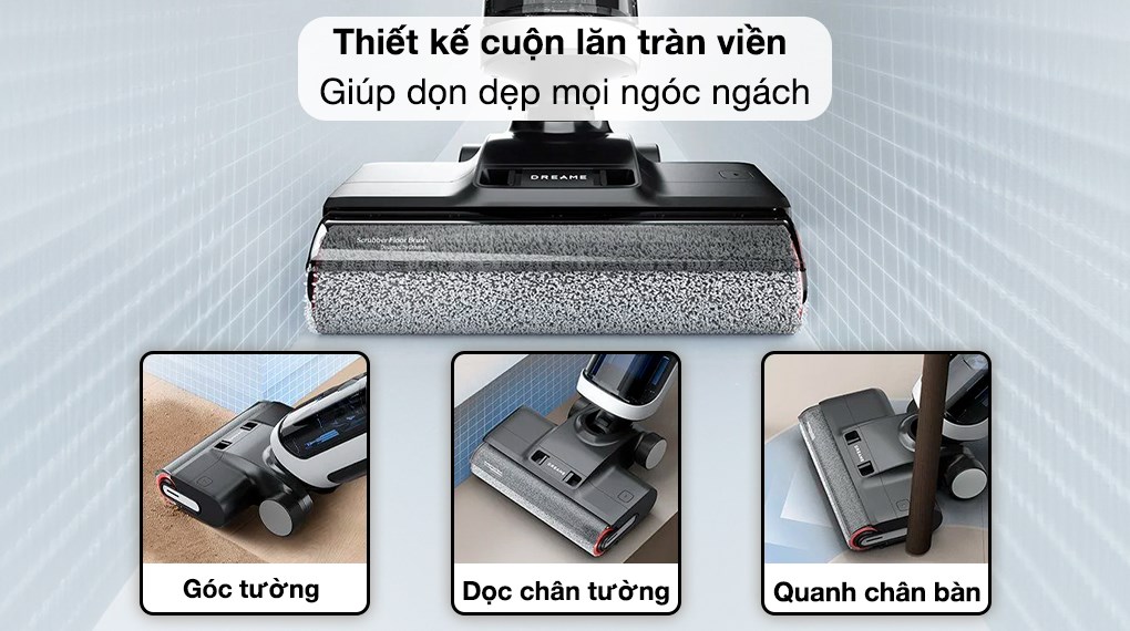 Máy hút bụi lau nhà Dreame H14 có thiết kế cuộn lăn tràn viền giúp dọn dẹp mọi ngóc ngách