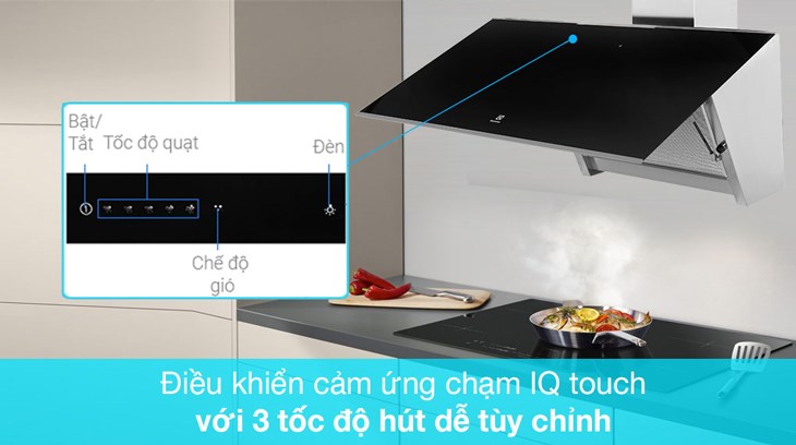 Máy hút mùi áp tường Electrolux KFVB19K sử dụng bảng điều khiển cảm ứng chạm IQ touch thông minh cho phép bạn điều chỉnh linh hoạt các chế độ theo nhu cầu sử dụng